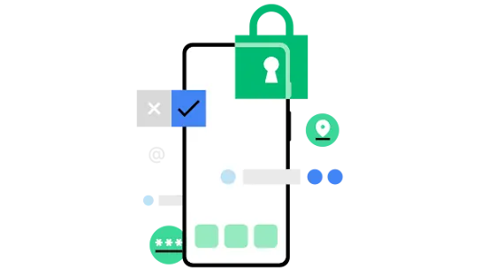 A mobile phone with mobile apps icons and a closed padlock