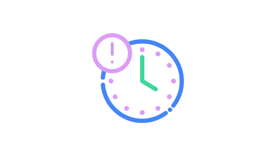 A circular clock icon with a small exclamation mark, representing a time delay.