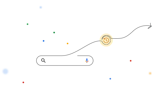 Google 検索バーと時間を抽象的に表した矢印