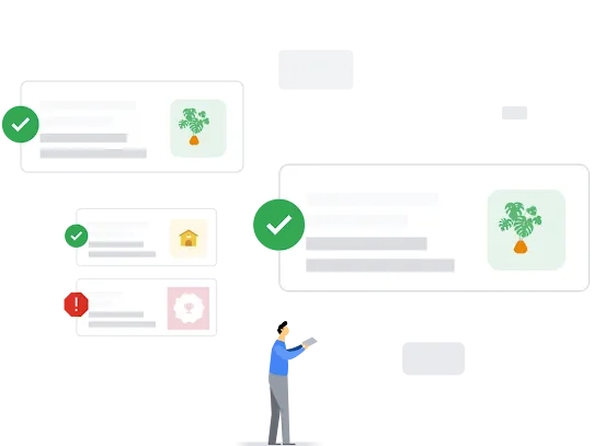 安全で関連性の高い結果を見つける人を示すイメージのコラージュ