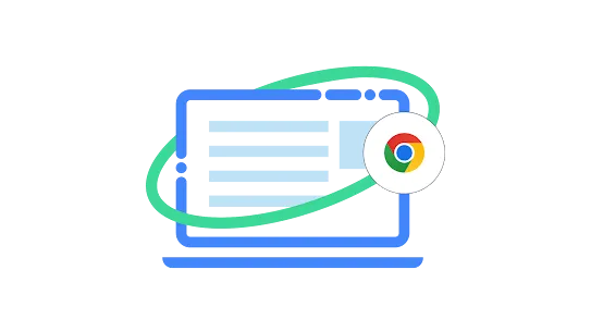 An icon of a laptop and the Chrome logo.