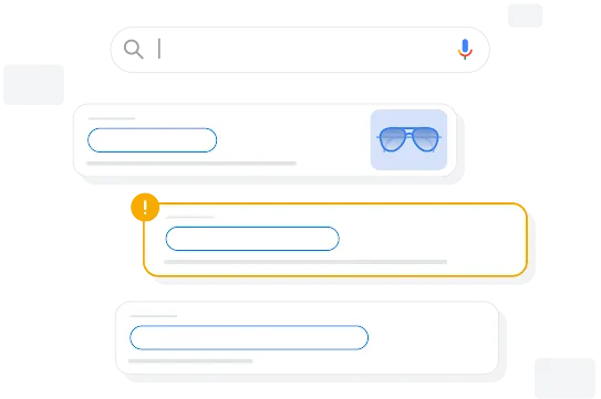 Illustration de résultats de recherche avec un thème signalé à l'aide d'un point d'exclamation