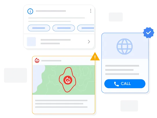 新着ニュース、緊急速報、連絡先情報を表示している検索結果のイラスト
