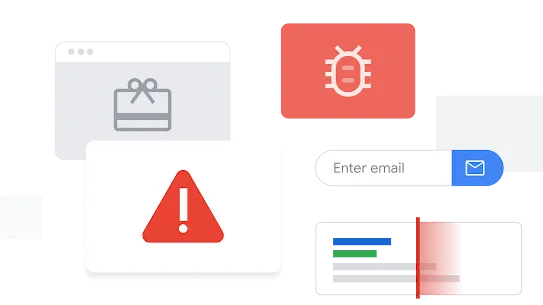 マルウェア、スパムページ、問題のあるコンテンツを表した検索ウィンドウのイラスト